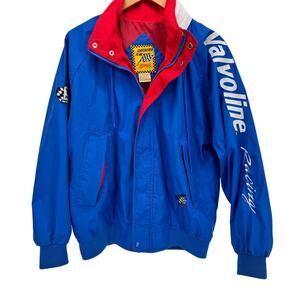 Vintage Nascar Jacket Mens Large VALVOLINE RACING Blue Checkered Flag Sports